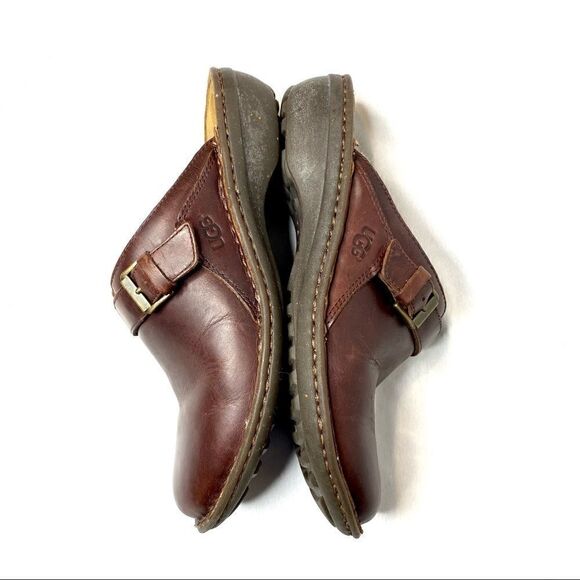 UGG Livia brown leather shearling lined clogs 7 - Picture 11 of 16